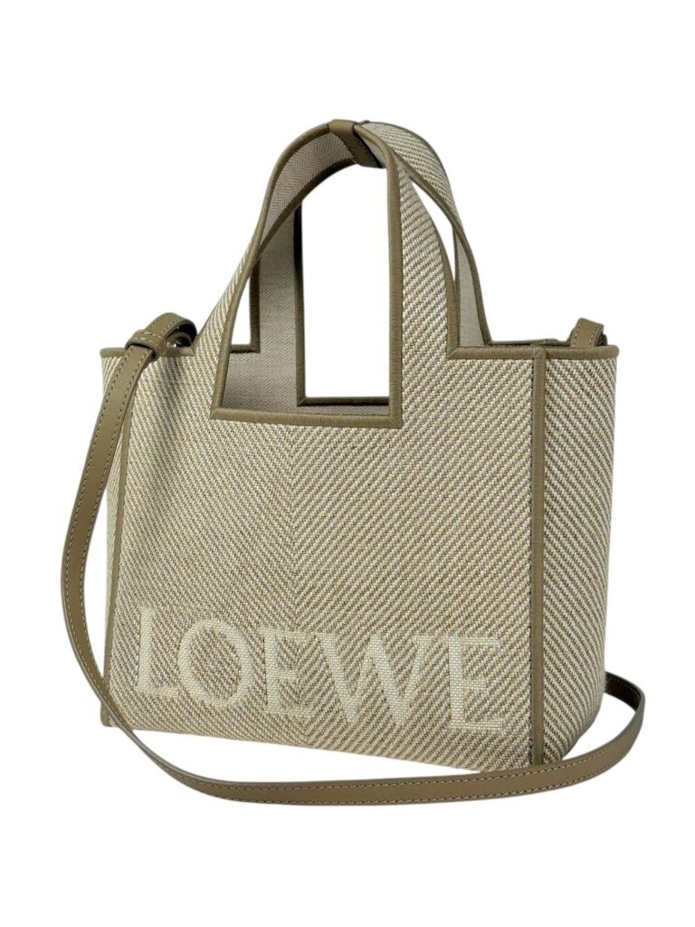 Loewe Tote Font Small 2-Way Canvas Beige
